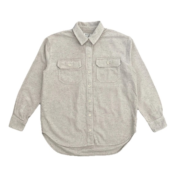 Madewell Tops - Madewell Oversized Beige Speckled Cotton Shacket XXS Button Front Shirt Workwear